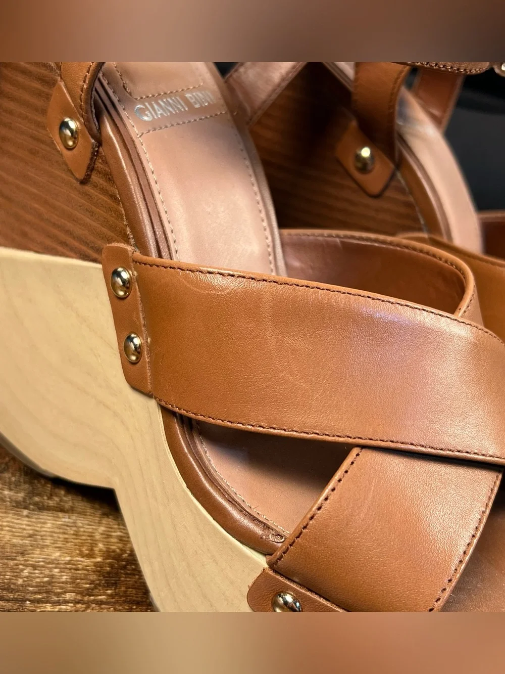 Gianni Bini Sandals High Wedge Platform Brown Leather Women's 8.5